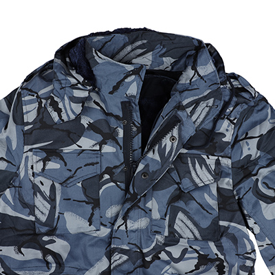 Military Jacket Blue Zippered front with a snap-close storm flap