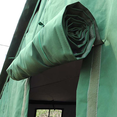 Collapsible army tent door